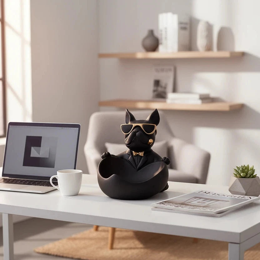 Vide-poche Statuette Bouledogue Français "Gentleman" – Décoration Design Noir & Or