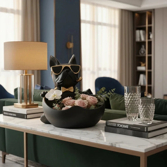 Vide-poche Statuette Bouledogue Français "Gentleman" – Décoration Design Noir & Or